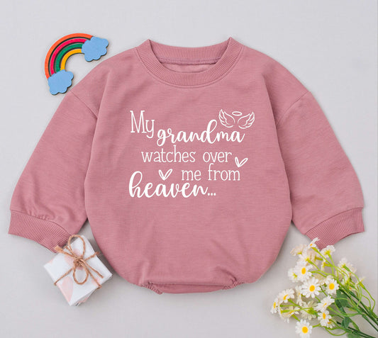 My Grandma Watches Over Me From Heaven Baby Romper Angel Wings Halo Design Sentimental Infant Bodysuit Handpicked Memorial Gift