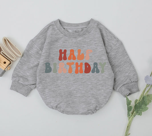Half Birthday Boy Romper 6 Months Old Celebration Outfit I'm Half Way To One Baby Gift Natural Cotton Newborn Clothes