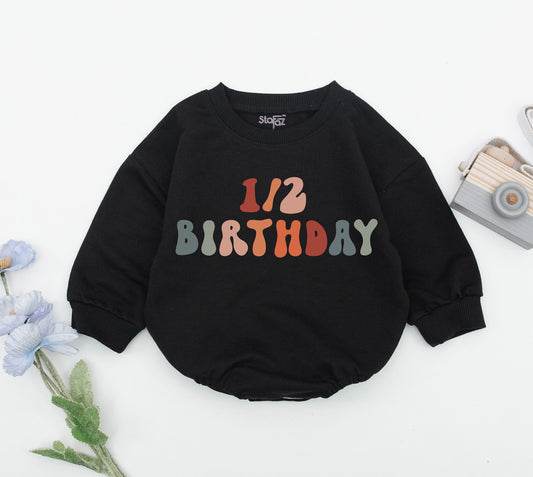 Half Birthday Romper for Baby Girl or Boy - 6 Months Old Outfit, Halfway to One Celebration Gift, New Baby Clothes
