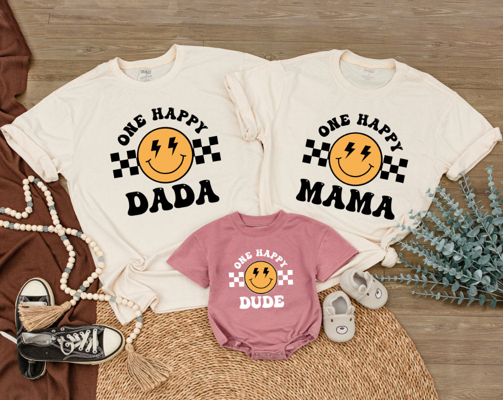 Matching One Happy Dude 1st Birthday Family Shirts Baby Boy Outfit, Dad & Mama Tee, Toddler Party Gift