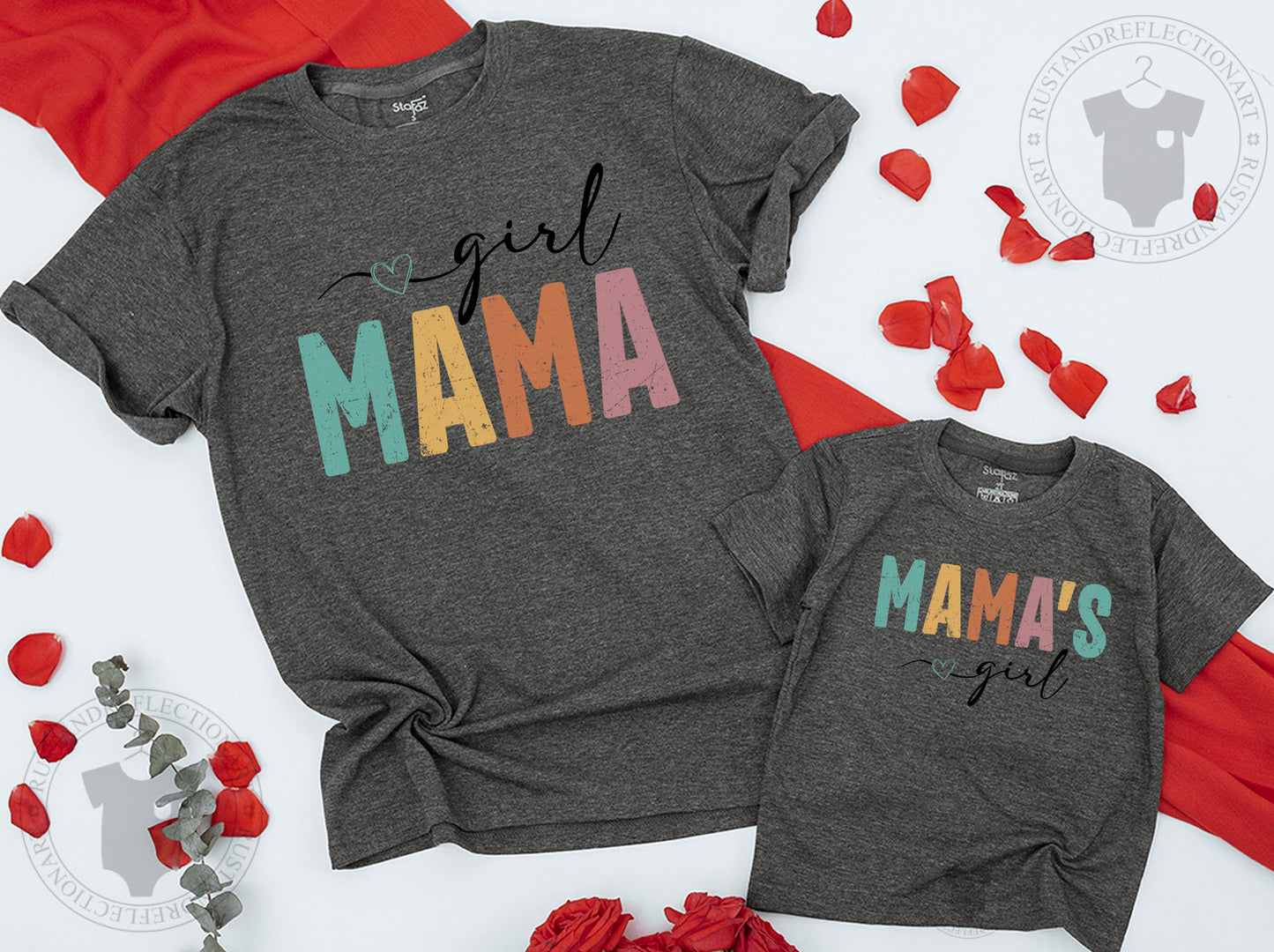 Girl Mama & Mama's Girl Matching Set Cute Baby Romper Toddler Tee Playful Family Outfit Colorful Mother's Day Gift Casual Summer Style 134