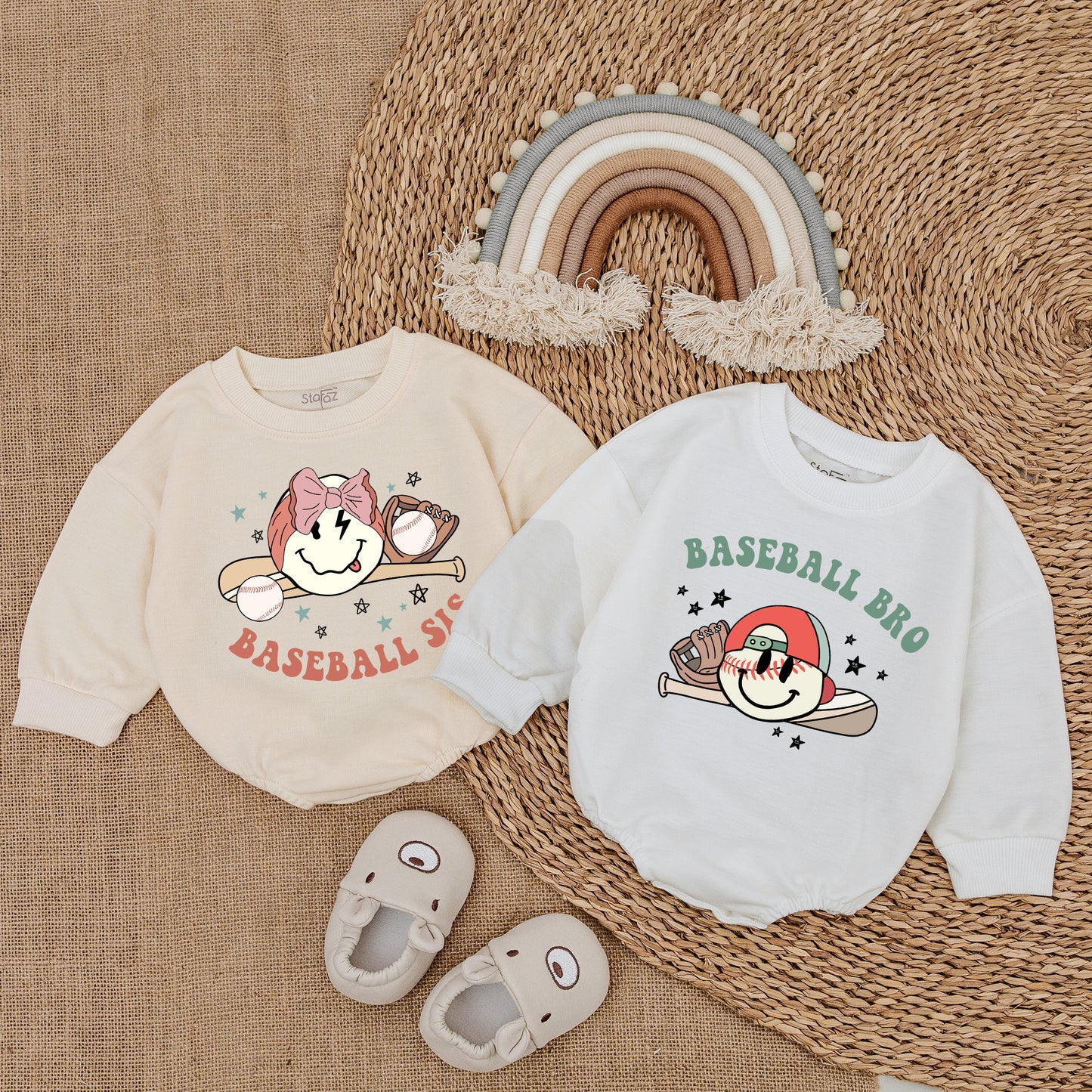 Baseball Sis Baseball Bro Retro Cartoon Toddler Romper Sweatshirt Baseball Vibes Graphic Outfit Girl Boy Comfort