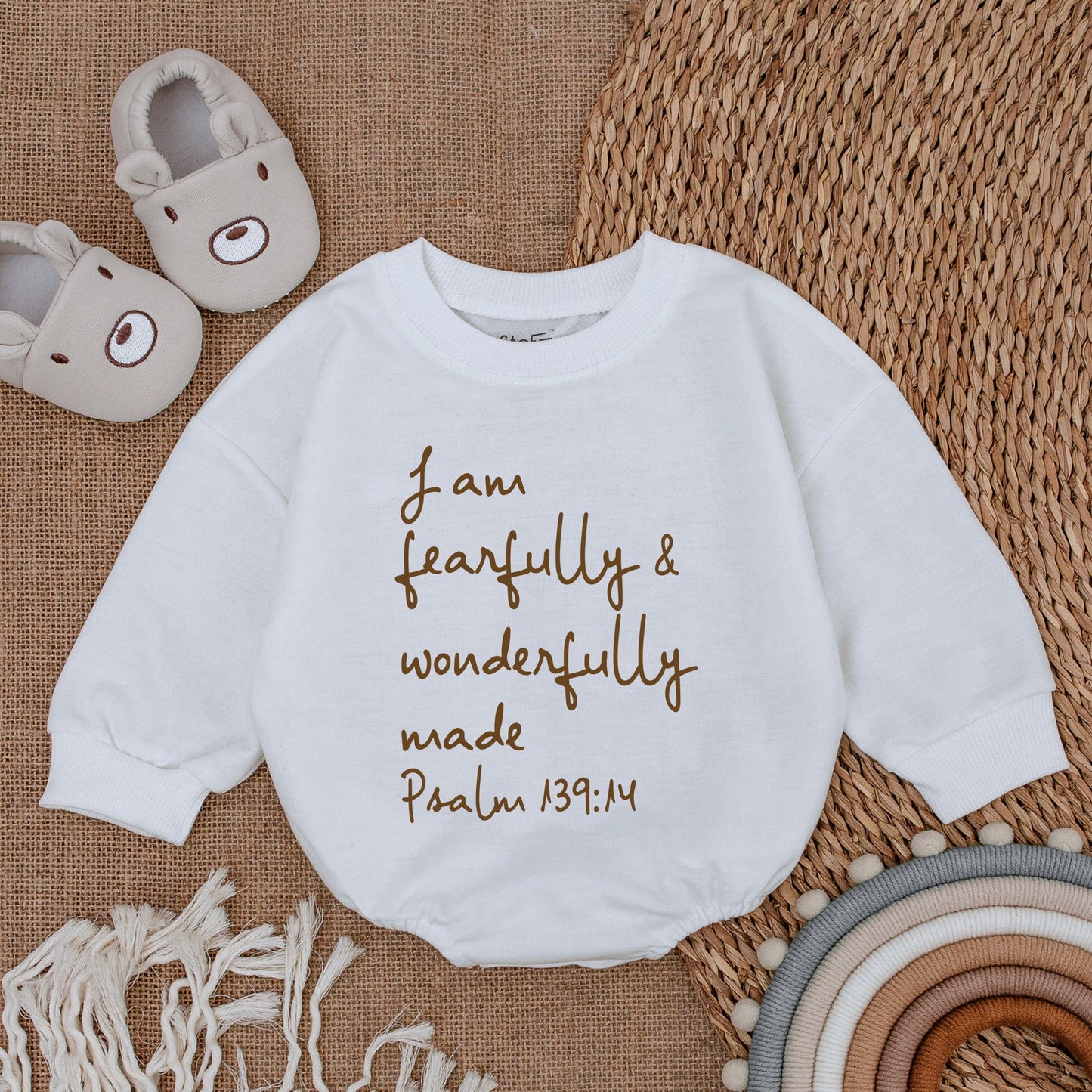 Christian Baby Bodysuit I Am Fearfully and Wonderfully Made Jesus Romper Newborn Outfit Baby Shower Gift Bubble