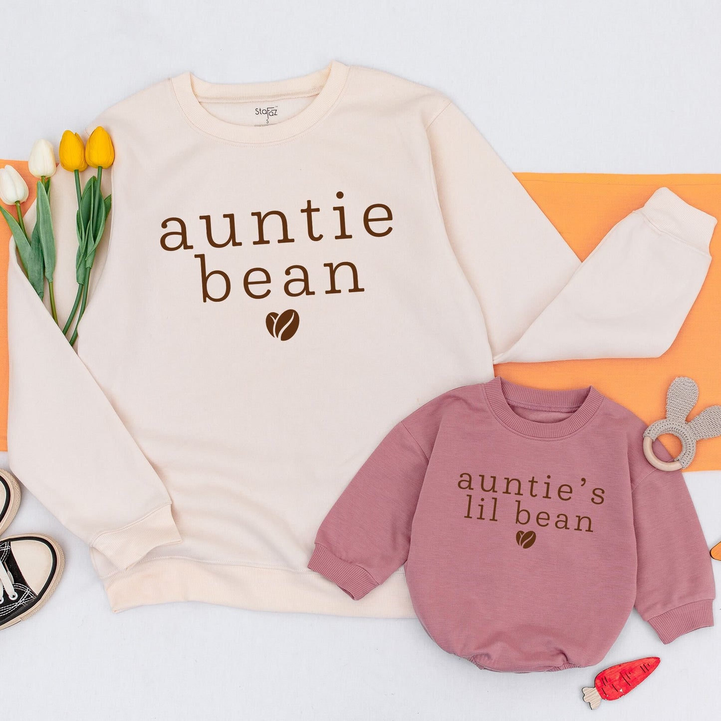 Auntie Bean and Auntie's Lil Bean Matching Sweatshirts Coffee Bean Design Cozy Comfort Gifts for Aunt