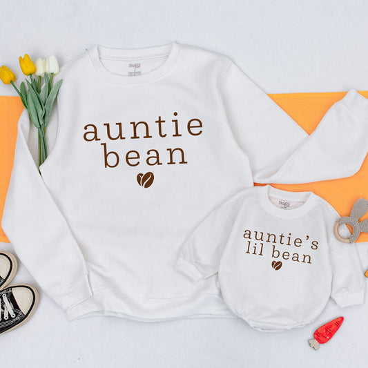 Auntie Bean and Auntie's Lil Bean Matching Sweatshirts Coffee Bean Design Cozy Comfort Gifts for Aunt