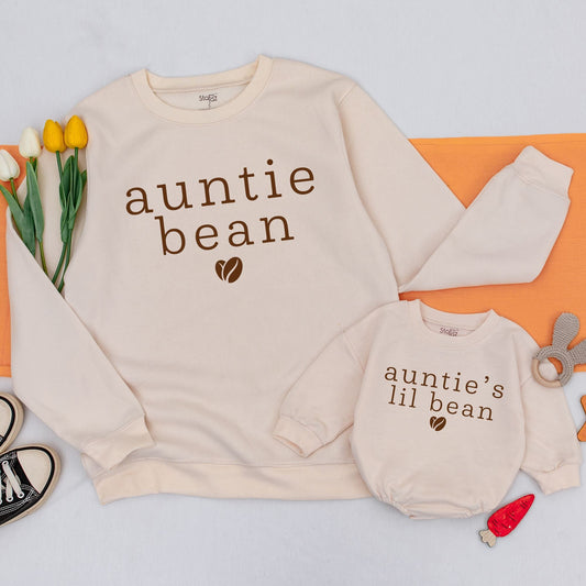 Auntie Bean and Auntie's Lil Bean Matching Sweatshirts Coffee Bean Design Cozy Comfort Gifts for Aunt