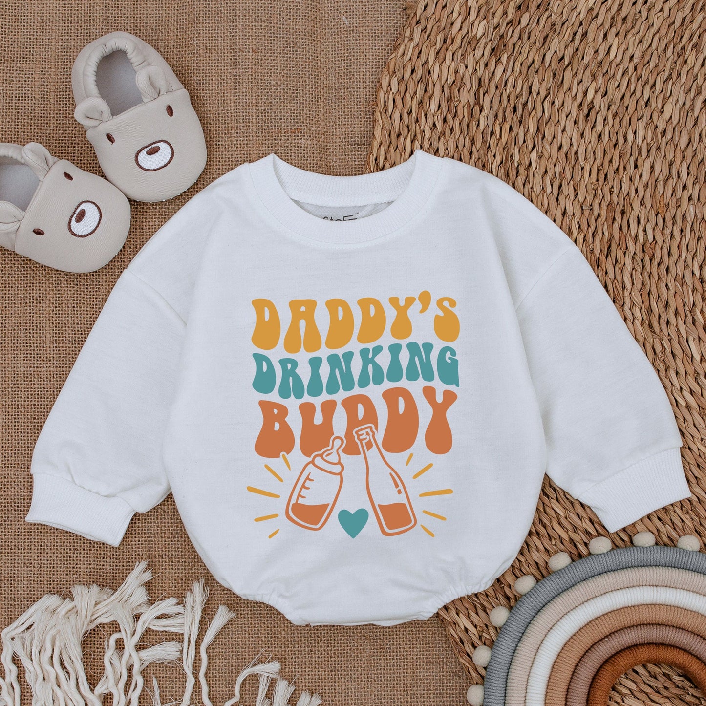 Funny Daddy's Drinking Buddy Retro Baby Romper Gift for New Dad First Father's Day Vintage Baby Boy Girl Bodysuit Outfit