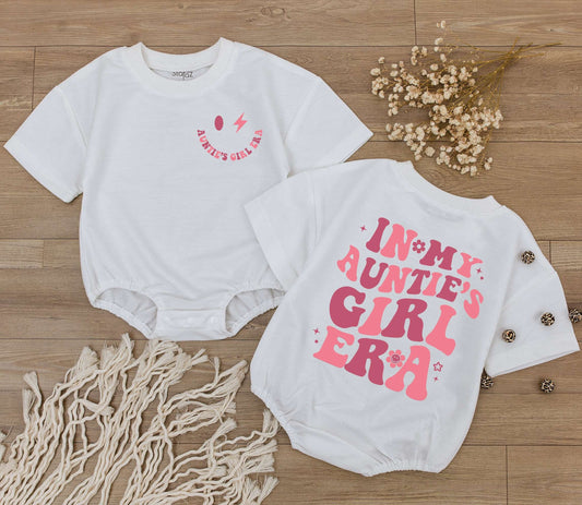 Auntie's Girl Era Baby Romper, Cute Newborn Bodysuit, Funny Infant Clothes Gift for Niece, Pregnancy Announcement Outfit, Soft Cotton Short Sleeve, Handwriting