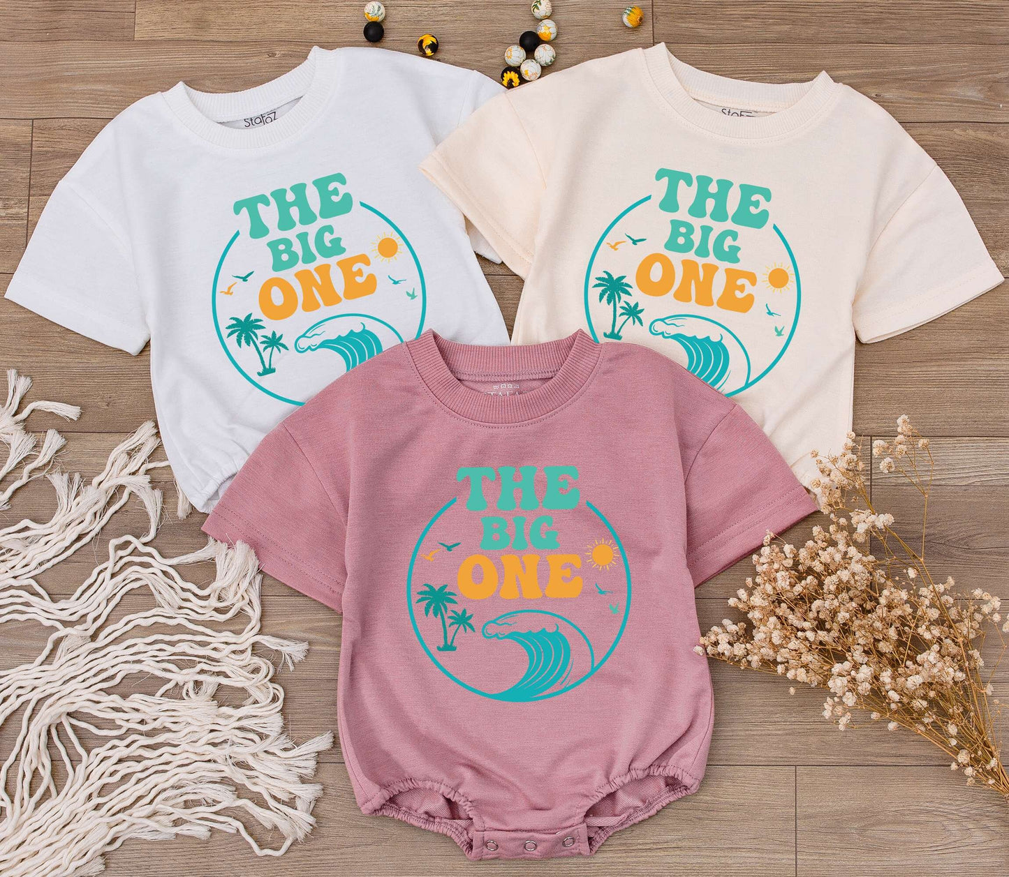 Waves 1st Birthday Shirt & Newborn Romper Set: Beach Van Baby Outfit for Boy or Girl First Summer Clothes