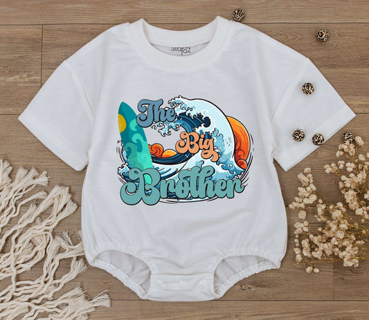 Big Brother First Birthday Outfit with Beach Van Waves Design, Newborn Bodysuit Romper Baby Shower Gift Cute Summer Infant Apparel