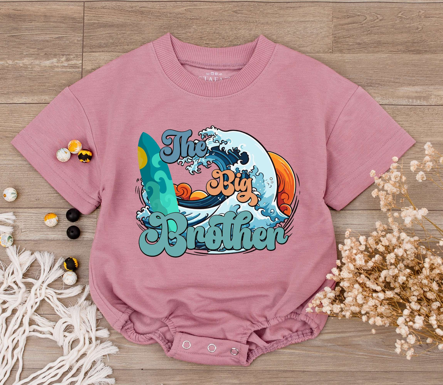 Big Brother First Birthday Outfit with Beach Van Waves Design, Newborn Bodysuit Romper Baby Shower Gift Cute Summer Infant Apparel