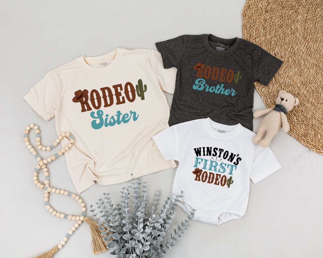 My First Rodeo Family Shirt Western Farm Theme 1st Birthday Party T-shirt Baby Clothes Matching Outfit Cowboy Celebration