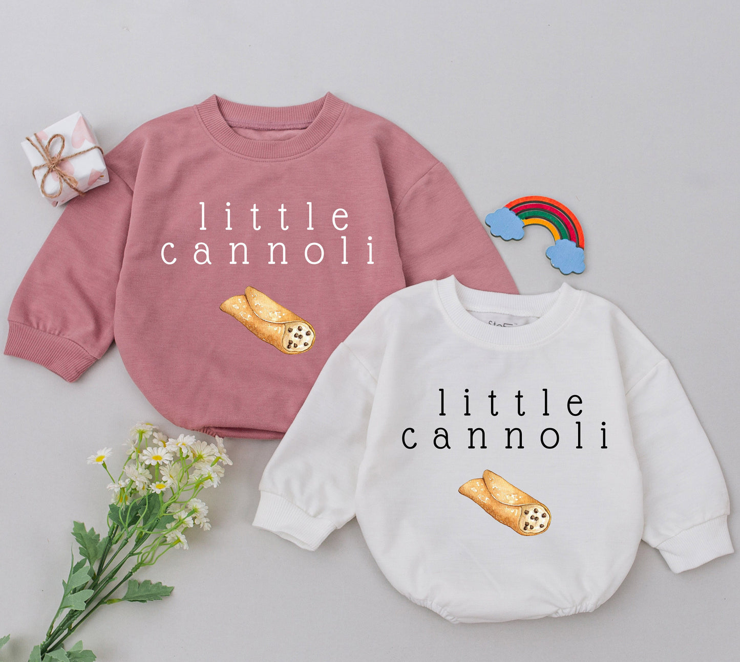 Little Cannoli Baby Romper, Sweet Italian Pastry Bodysuit, Foodie Gift for Newborn Boy or Girl, Minimalist Outfit for a Delicious Arrival! (137 chars)