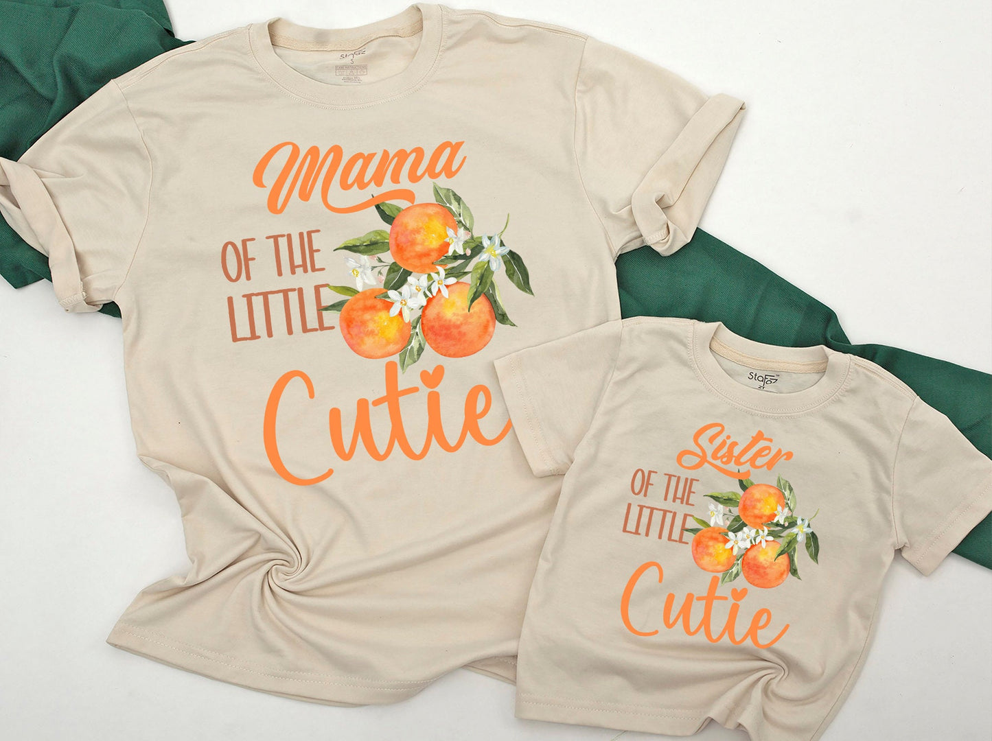 Little Cutie Orange Family Matching Shirts Rompers Daddy Mama Sister Newborn Toddler Bright Fruit Design Baby Shower Gift Apparel