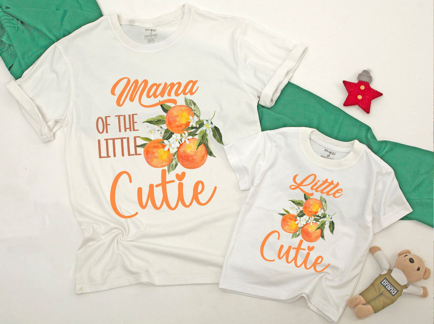 Little Cutie Orange Family Matching Shirts Rompers Daddy Mama Sister Newborn Toddler Bright Fruit Design Baby Shower Gift Apparel