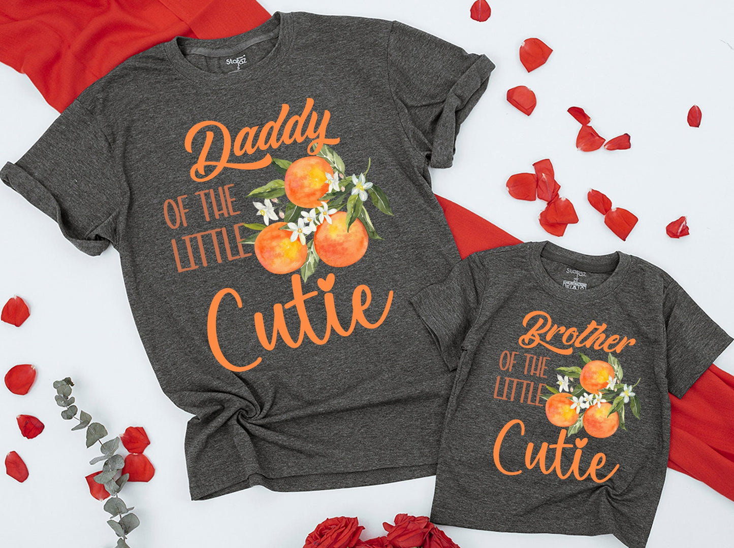 Little Cutie Orange Family Matching Shirts Rompers Daddy Mama Sister Newborn Toddler Bright Fruit Design Baby Shower Gift Apparel