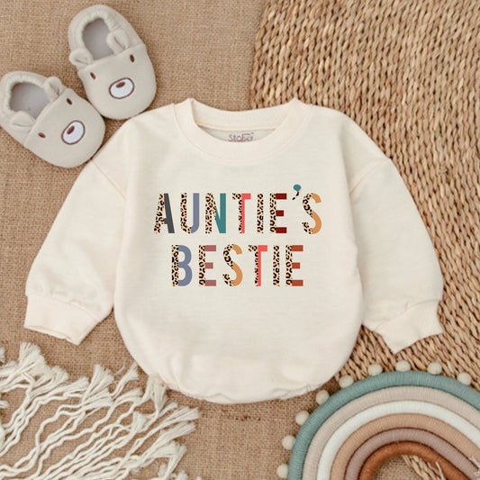 Auntie's Bestie Baby Romper - Colorful Leopard Print Newborn Outfit, Cute Gift from Aunt, Soft Cotton Bodysuit for Baby Girl or Boy, Shower Gift 138