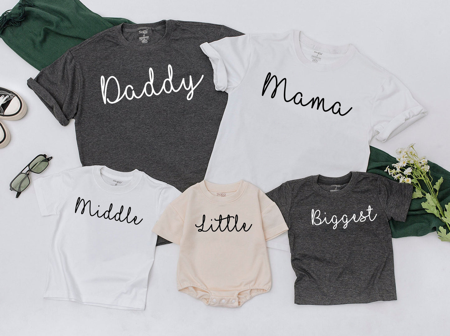 Big Middle Little Sibling Shirts Matching Family Tees for Daddy Mama Announcement Baby Romper Toddler Outfit Biggest
