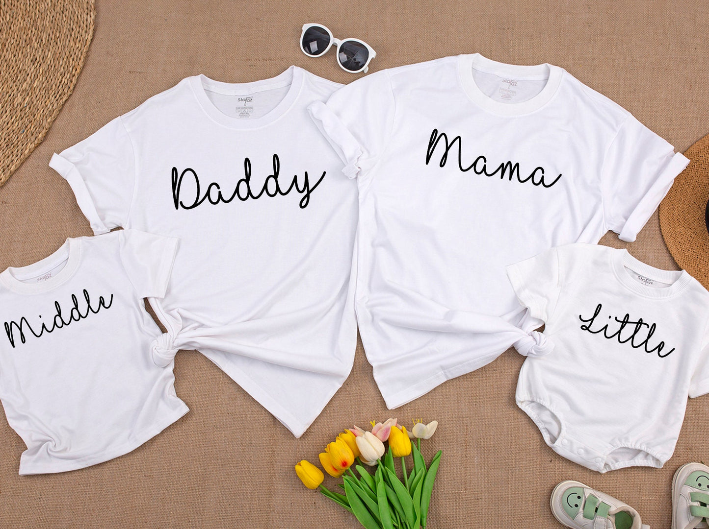 Big Middle Little Sibling Shirts Matching Family Tees for Daddy Mama Announcement Baby Romper Toddler Outfit Biggest