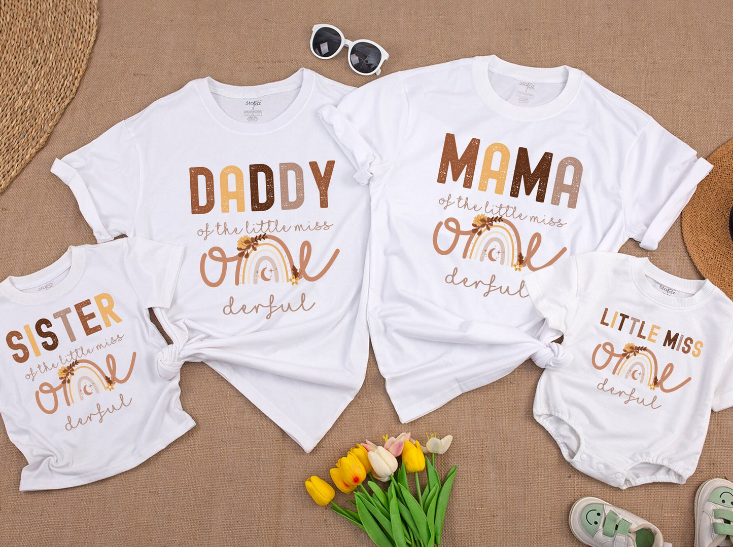Matching Isn't She Onederful 1st Birthday Shirts, Boho Rainbow Family Outfit, Little Miss Onederful First Birthday Party, Girl