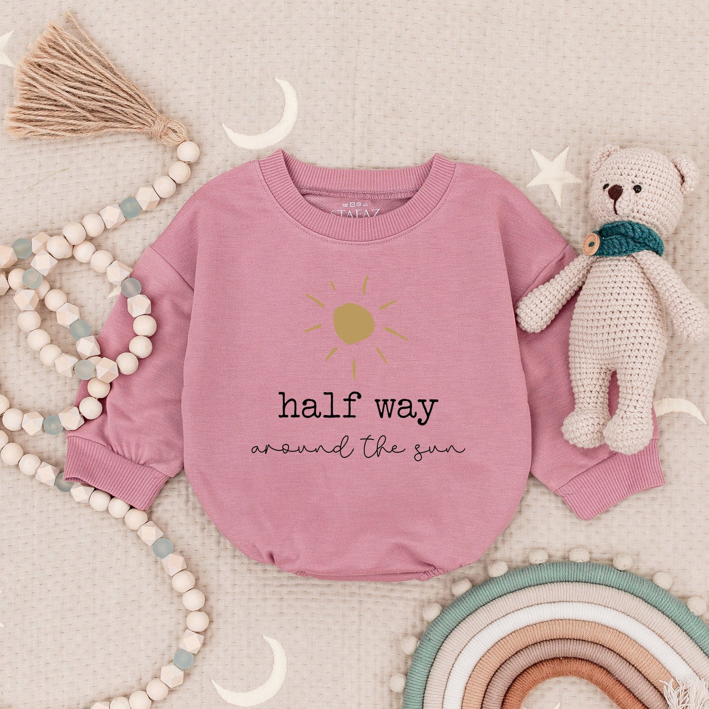 Half Way To One Birthday Romper for Girl or Boy Fun Party Outfit 1/2 Way Around the Sun Bodysuit Cute First Celebration Comfortable Gift