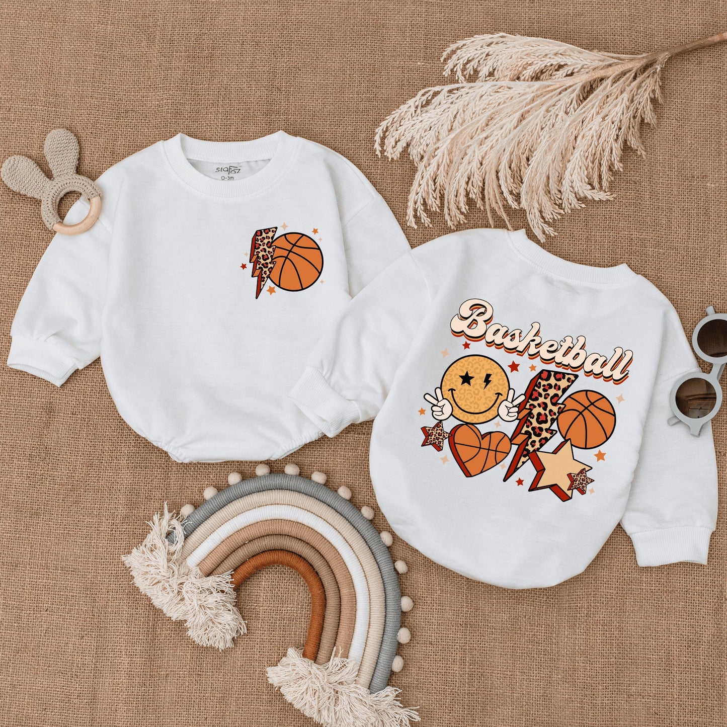 Retro Basketball Game Football Season Baby Romper Bubble Bodysuit Infant Football Game Day Outfit Gift