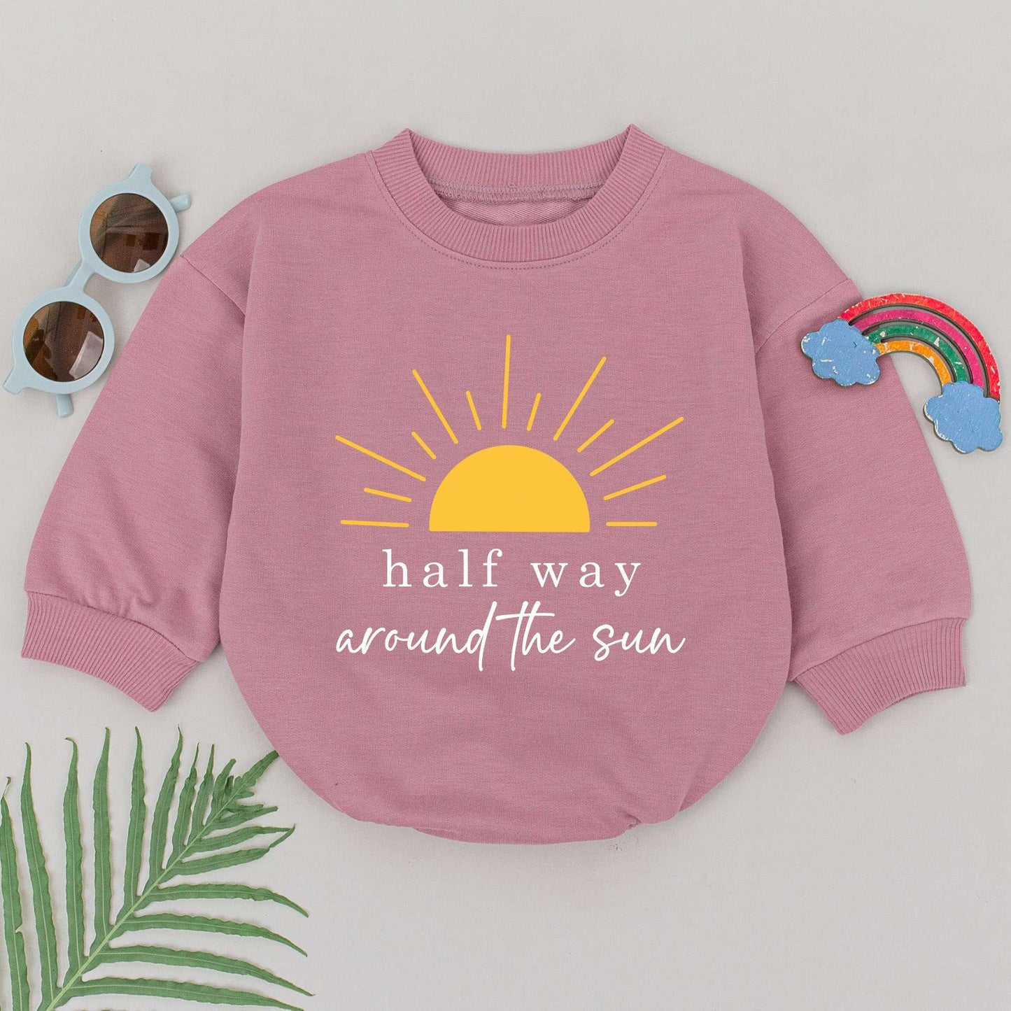 Golden Sun Half Way Around The Sun Romper 6 Month Half Birthday Baby Outfit Boys Girls Soft Organic Cotton Newborn Gift Idea
