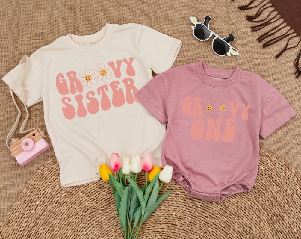Groovy One Family Birthday Shirts Retro Pink Daisy Design Mommy and Me 1st 2nd Birthday Tees