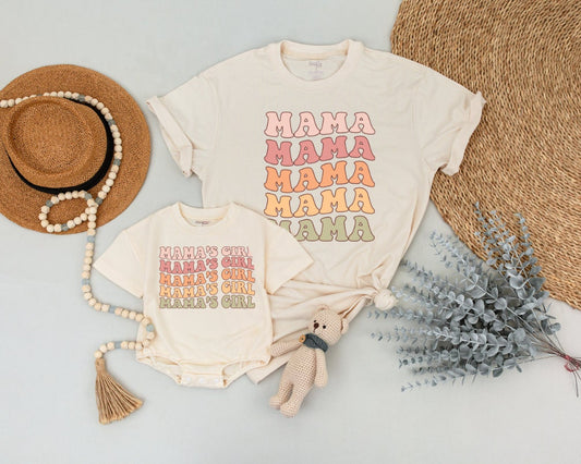 Retro Mama and Girl Matching Outfit Vintage Mama's Girl Shirts 1st Mother's Day Gift Mom Baby Coordinating Clothes