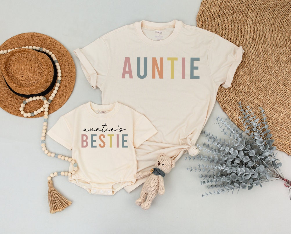 Auntie and Auntie's Bestie Shirts Matching Aunt Niece and Nephew Gifts Comfort Fit