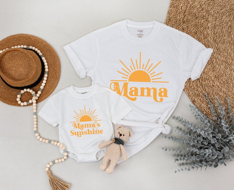Mama and Mama's Sunshine Mommy and Me Matching Outfit First Trip Around The Sun Boho Birthday Gift for New Mom