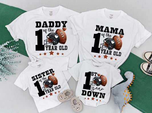 Football First Birthday Matching Family Shirts 1st Year Down Birthday Outfit 1st Down Football Celebration for Dad Mama Sister