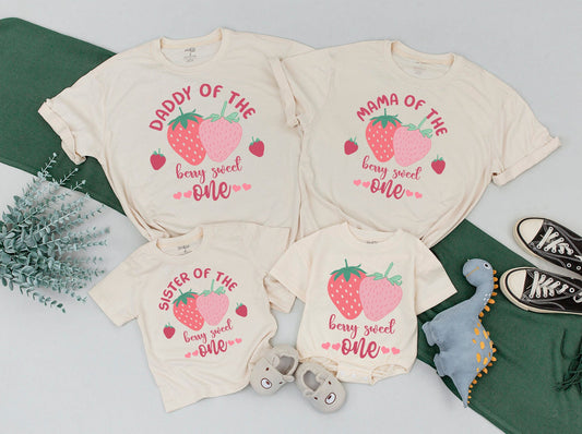 Berry Sweet One Family Matching 1st Birthday Shirts Strawberry Outfit for Mama, Daddy, Sister Cute First Birthday Party Theme, 130-140 characters