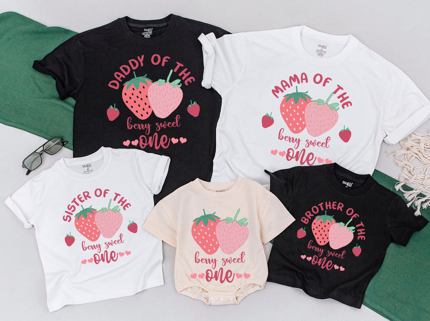 Berry Sweet One Family Matching 1st Birthday Shirts Strawberry Outfit for Mama, Daddy, Sister Cute First Birthday Party Theme, 130-140 characters