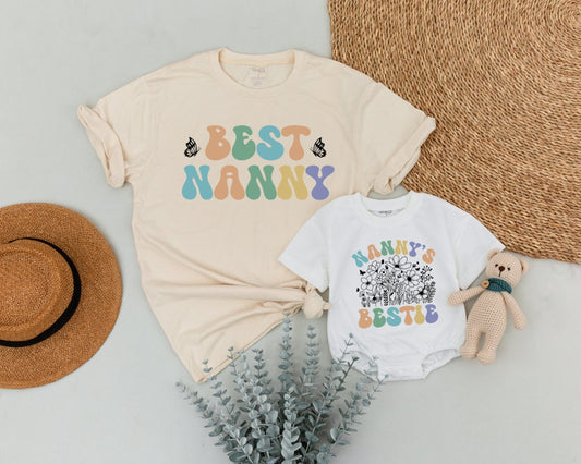 Nanny's Bestie & Grandma's Bestie Matching Shirts for Mom & Baby! 1st Mother's Day Gift, New Grandma Outfit