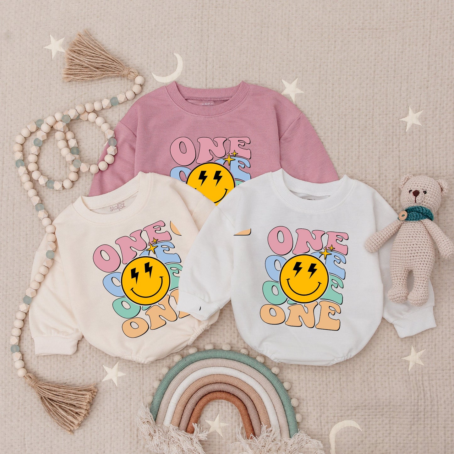 One Happy Babe Smiley Face First Birthday Romper Outfit Personalized Baby Name Bubble Bodysuit Party Celebration Gift