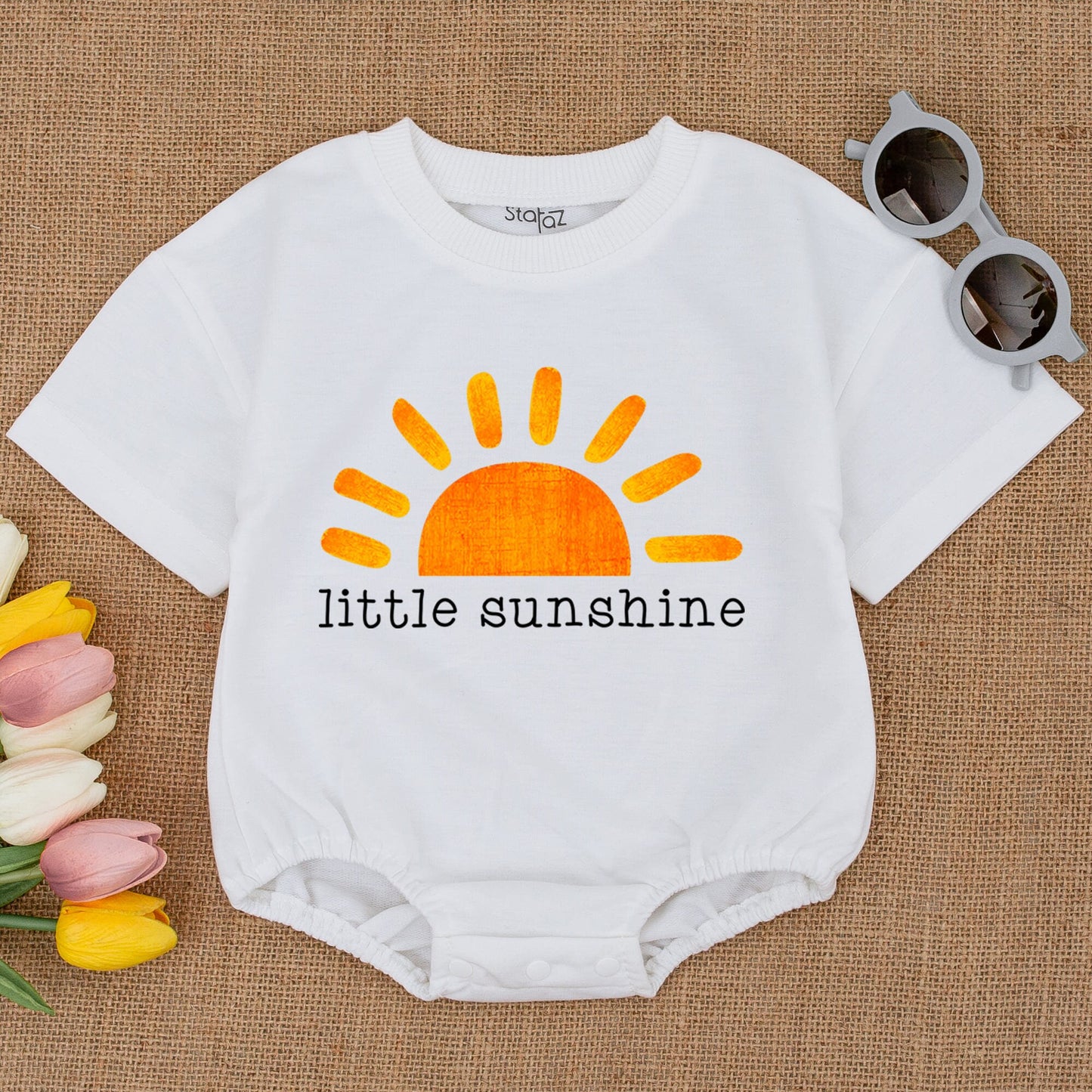 Little Sunshine Baby Romper Vibrant Orange Sun Graphic Gender Neutral Unisex Boho Hipster Baby Shower Gift