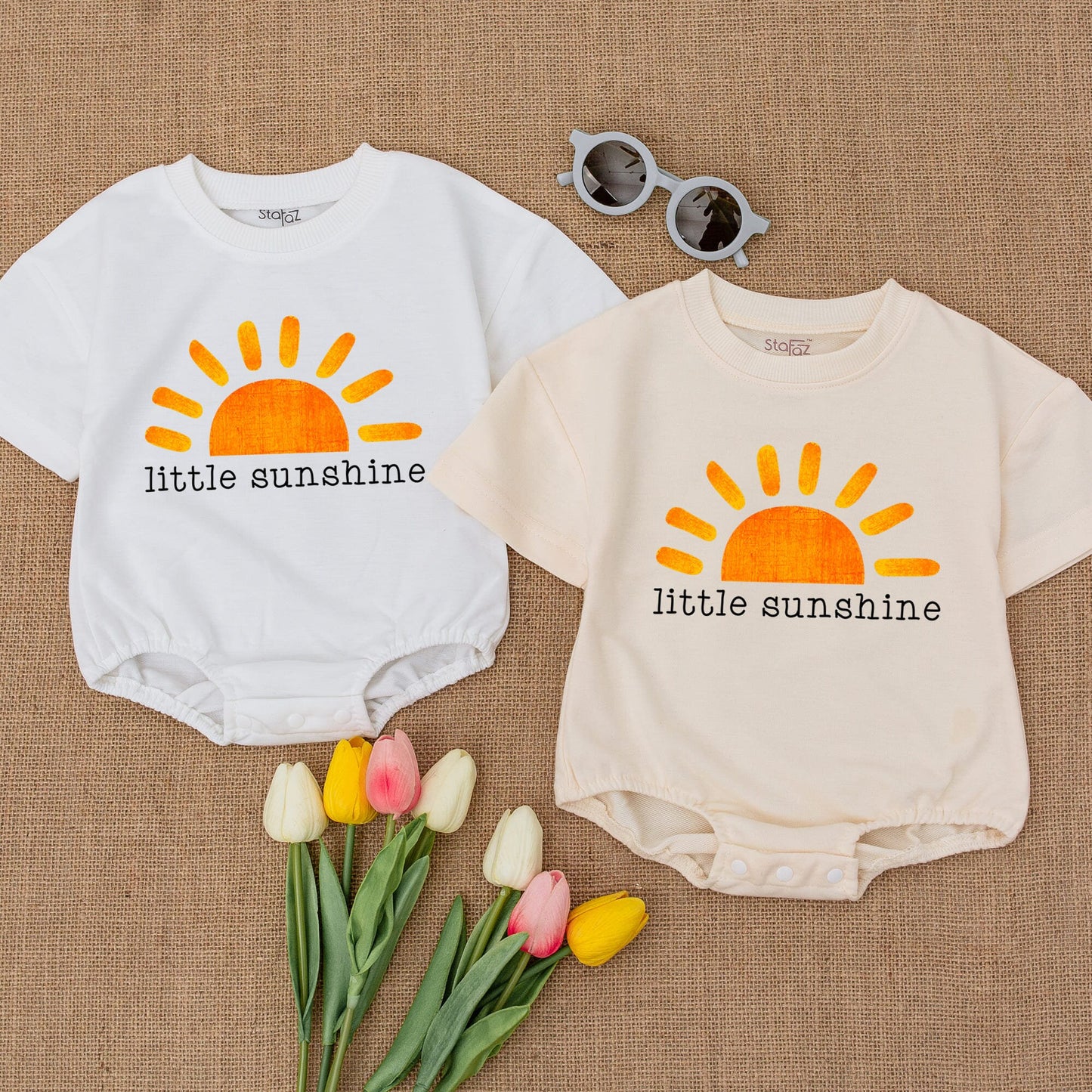 Little Sunshine Baby Romper Vibrant Orange Sun Graphic Gender Neutral Unisex Boho Hipster Baby Shower Gift