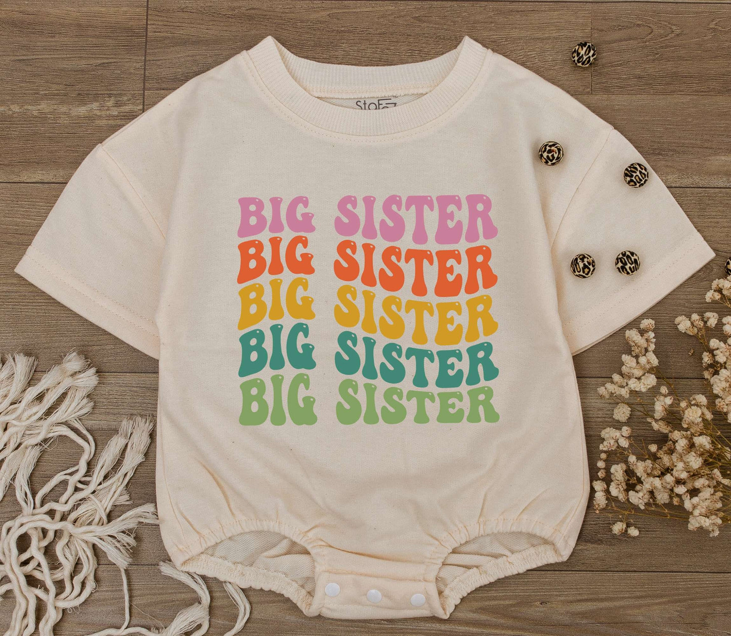 Groovy Big Sister Romper Outfit, Retro 70s Font, Pink Orange Yellow Green, Toddler Tee, Cute Baby Girl Clothes, Sibling Reveal, Bubble Bodysuit