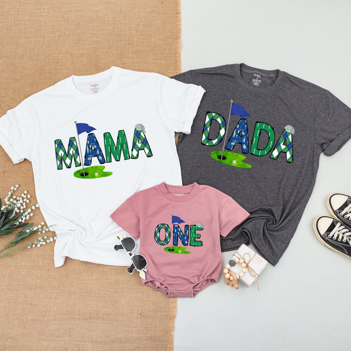 Hole in One Birthday Shirt Matching Family Golf Outfits Mommy and Me First Birthday Natural Baby Bodysuit