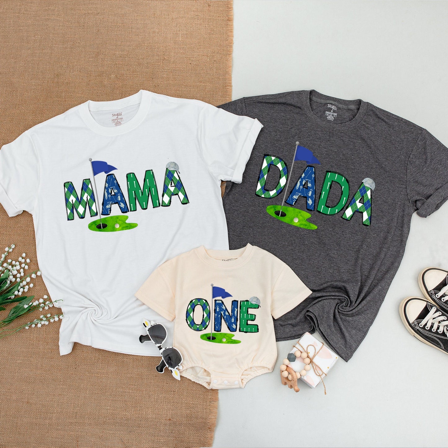 Hole in One Birthday Shirt Matching Family Golf Outfits Mommy and Me First Birthday Natural Baby Bodysuit