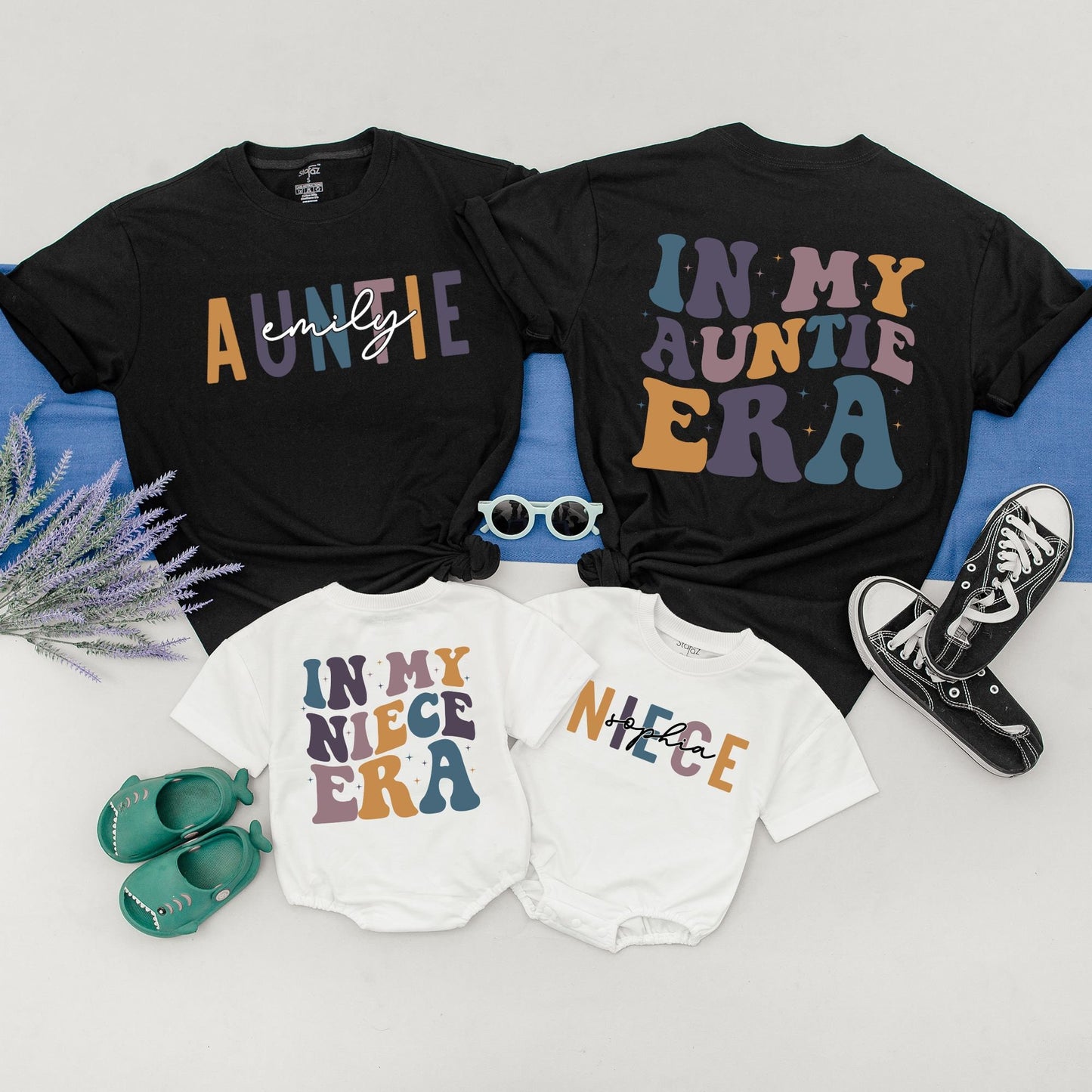 In My Auntie Era Retro Shirt, Matching Niece Nephew Family Outfit, Cute Auntie Gift, Block Font Sweatshirt, Baby Shower Tee, Comfortable Cotton (136 chars)
