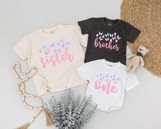 Butterfly First Birthday Matching Family Shirts for Girl Mommy and Me Soft Cotton Birthday Party Outfit Celebration Theme Toddler Baby Gift