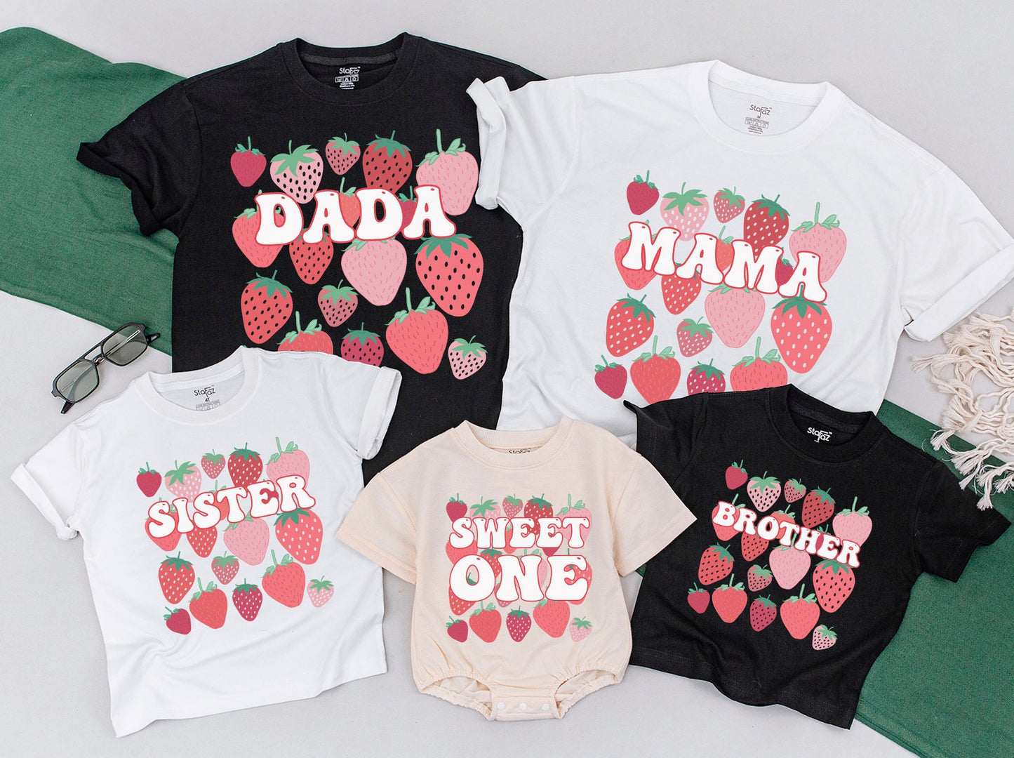 Berry First Birthday Matching Family Shirts "Sweet One" Strawberry Party Outfit Mama Daddy Sister