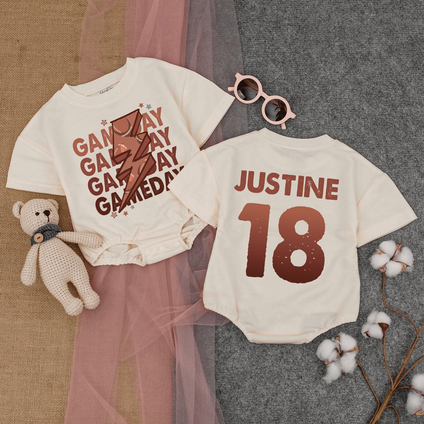 Custom Football Game Baby Bodysuit Brother Football Shirt Infant Short Sleeve Bubble Romper Shower Gift