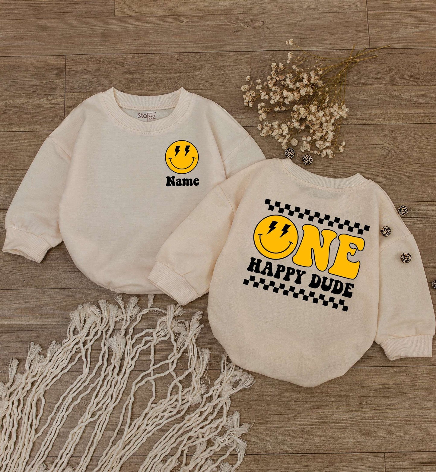 Smiley Face Personalized 1st Birthday Bodysuit for Boys & Girls