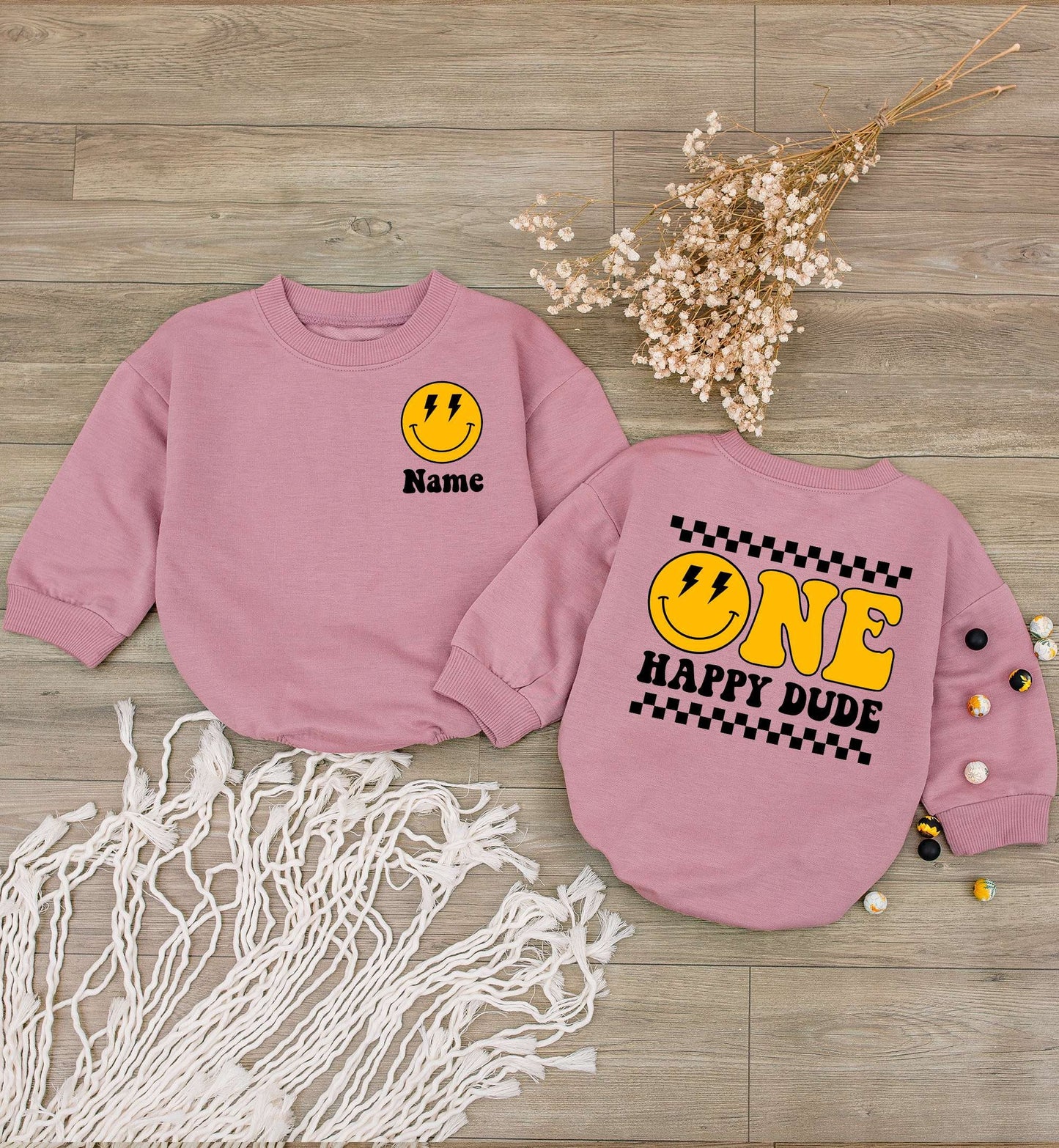 Smiley Face Personalized 1st Birthday Bodysuit for Boys & Girls
