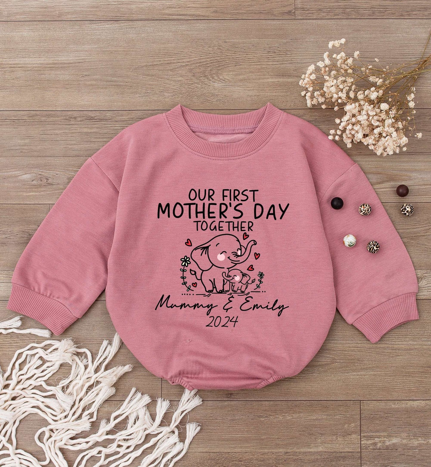 Personalized Elephant Baby Romper for First Mother's Day Gift