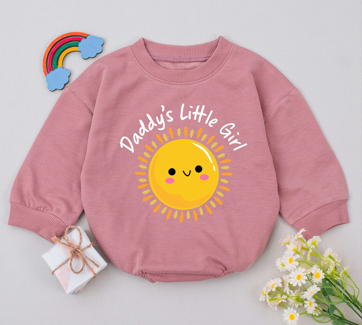 Daddy's Little Girl Romper Yellow Sun Rays Cute Baby Girl Outfit Father's Day Gift Natural Infant Newborn Clothes