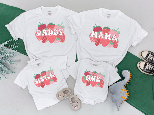 Sweet One Berry First Birthday Family Matching Shirts Strawberry 1st Birthday Party Outfit Mommy and Me Mama Daddy Tee Soft Cotton Gift